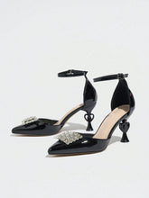 Women's High Heels, Fashion Party Outdoor Pumps, Shiny Crystal Decor Pointed Toe, Glossy Leather, Sexy Hollow